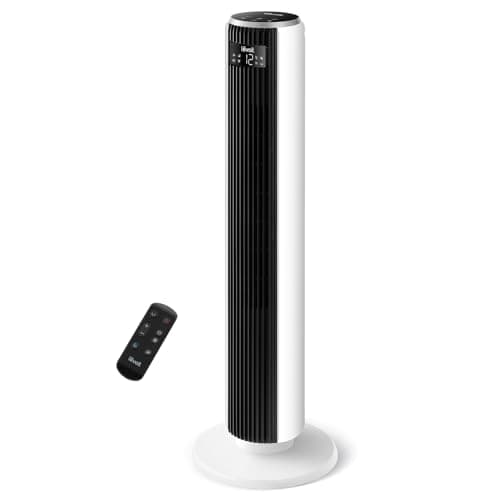 LEVOIT 20dB Ventilateur Colonne Silencieux, 7.9m/s DC Moteur, 26W, Oscillant 90° avec 12 Vitesses, Minuterie 12h, 4 Modes, Affichage LED de Refroidissementavec Télécommande