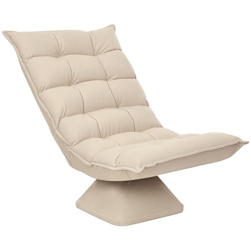 HOMCOM Fauteuil Relax Fauteuil Salon Design capitonné Inclinaison Dossier réglable pivotant 360° revêtement Lin Beige