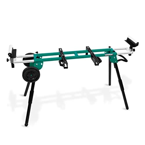 VONROC Support pour scie à onglet Base universelle Portatif Ajustable en hauteur et largeur 11 Capacité de charge max. de 150 kg. - Longueur: 118,5x200cm - Largeur: 63,2cm - Hauteur : 90x100cm