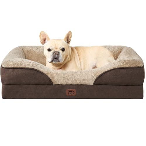 EHEYCIGA Mousse Mémoire Panier Petit Chien Orthopédique, Canapé pour Chien Moyen Taille Déhoussable Lavable, Coussin Chiens Antidérapant & Imperméable, 76x51x16.5 cm Marron