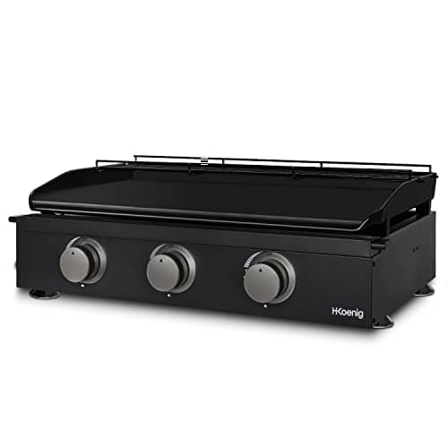 H.Koenig Plancha PLX1032 au Gaz 3 Brûleurs U Acier Inoxydable, Plaque Cuisson Fonte Émaillée, Alimentation Gaz Propane ou Butane, Répartition Homogène de la Chaleur, Température réglable jusqu'à 350°C