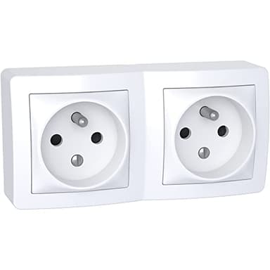 Schneider Electric - Alréa double prise de courant 2P + T connexion à vis, avec cadre saillie blanc P - ALB62472P