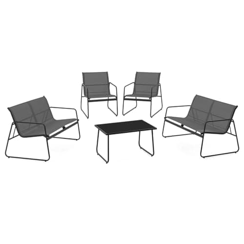IDMarket - Salon de Jardin Bas Malaga 6 Places avec canapés, fauteuils et Table Gris Anthracite