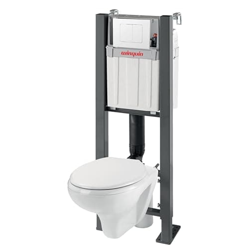 Wirquin 55722936 Wc suspendu universel Lineo Stone avec cuvette gain de place et plaque de commande double chasse blanche