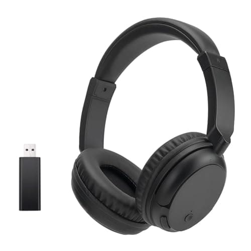 Casque FM Over-Ear sans fil, casque Bluetooth sans fil pour regarder la télévision, le téléphone et le PC, pas de retard audio, casque Bluetooth avec basses profondes, casque stéréo HiFi léger - Noir