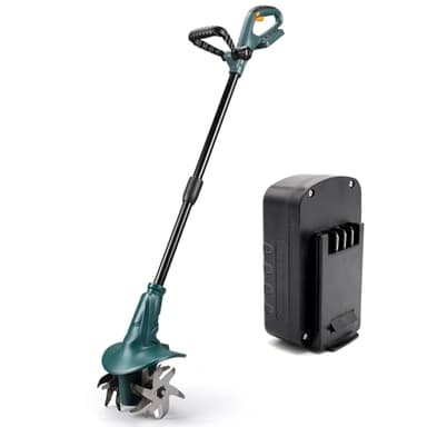 FISHTEC - Motobineuse sans Fil à Batterie Lithium 18V - Batterie et Chargeur Inclus - Largeur de Travail : 20 cm - Profondeur de Travail : 8 cm - 4 Fraises - Double Poignée Ergonomique