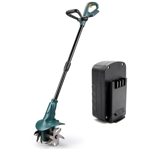 FISHTEC - Motobineuse sans Fil à Batterie Lithium 18V - Batterie et Chargeur Inclus - Largeur de Travail : 20 cm - Profondeur de Travail : 8 cm - 4 Fraises - Double Poignée Ergonomique