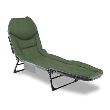 Yugodex Chaise longue de pêche à la carpe - Charge maximale : 160 kg - Pliable - Avec sac de transport - 195 x 65 x 32 cm - Lit de camping rembourré pour camping, pêche, plage, jardin - Vert