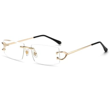LIGOES Lunettes de soleil rectangulaires en métal Mode Lunettes de soleil sans monture UV400 Lunettes de protection solaire, Doré avec transparent