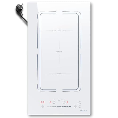 Plaque Induction 2 Feux Encastrable avec Prise 3500W, Plaque de Cuisson Electrique 2 Feux Flexible, Plaque à Induction 9 niveaux, Fonction Boost, Minuterie, Fonction Anti-Touch, Blanche
