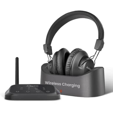 Avantree HT5009 Plus - Casque TV Sans Fil pour Télévision, Voix Claire pour Seniors, Pass-Through, Bluetooth 5.3, Chipset Qualcomm, aptX-Adaptive, Émetteur Séparé et Station de Charge, 50h d'Autonomie
