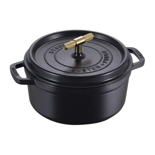 STAUB Cocotte ronde en fonte, noir, 24 cm, bouton en laiton