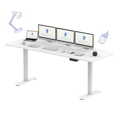 FLEXISPOT Bureau Assis Debout 200 x 80 cm avec 2 Moteurs Puissants, Table Stable Réglable en Hauteur, Bureau Électrique avec Fonction Mémoire (Blanc + Blanc)