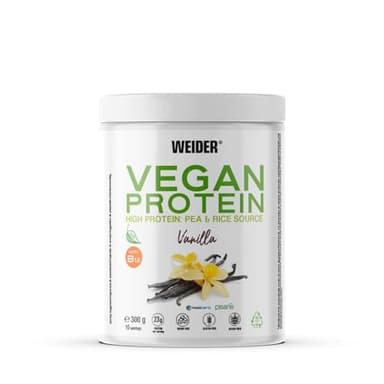 Weider Vegan Protein (300g) Goût Vanille, Protéines 100% Vegetal 23g/dose, Pois (Isolat Pisane) & Riz, Avec Vitamine B12 & Stevia, Sans Gluten, Sans Sucre, Emballage 50% Recyclé, 100% Recyclable