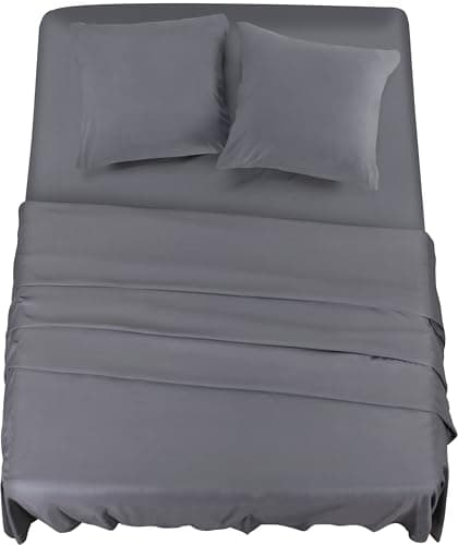 Utopia Bedding Parure de Lit 160x200, Draps de Lit 2 Personnes, Ensemble de Draps 4 Pièces, Polyester Microfibre, 1 Drap Housse 160x200, 1 Drap Plat 266x259 et 2 Taies d'oreillers 65x65, Gris
