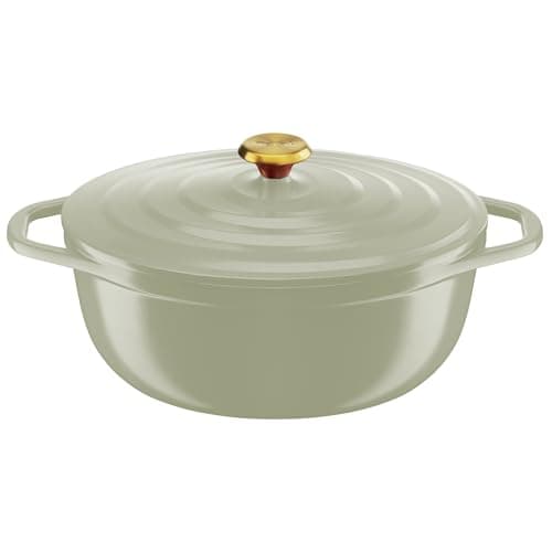 Tefal Cocotte en fonte ovale 30cm, Cocotte légère en fonte d'aluminium, Nettoyage facile, Revêtement en céramique sûr, Couvercle de condensation, Compatibilité four, Induction, Air E2668925