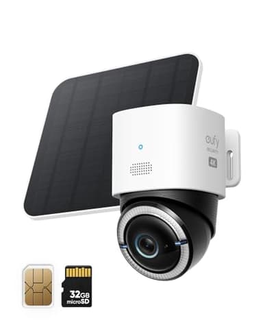 eufy Security Camera Surveillance WiFi 4G LTE Cam S330, 4K UHD Inclinaison panoramique, Alimentation Solaire sans Fil par Panneau Solaire, Suivi Humain/véhicule par IA, avec Carte SIM