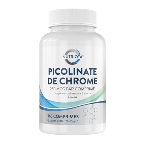 Complément alimentaire Picolinate de chrome 250 mcg | 365 Comprimés haute-concentration | Adapté aux végétaliens | Fabriqué au Royaume-Uni par Nutriota