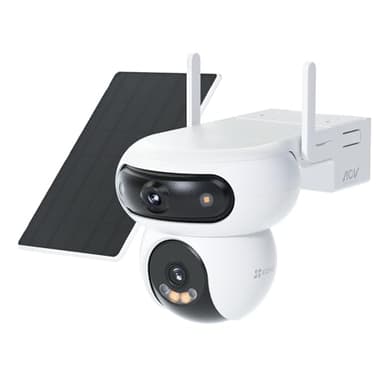 EZVIZ 8MP(4MP+4MP) Camera Surveillance WiFi Exterieure sans Fil à Double Objectif Motorisé, Camera Exterieur Solaire, Mode Always-on, Détection de Personne/Véhicule, HB90 Dual+8W Panneau Solaire