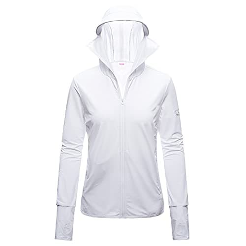 ANUFER Femmes UPF50+ UV Protection Veste Encapuchonné Poids Léger Séchage Rapide Extérieure Vêtements de Sport SD5A025 Blanc 36