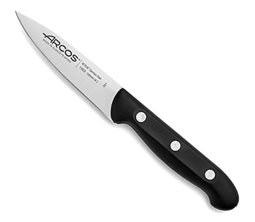 Arcos Couteau d'Office en Acier Inoxydable 100 mm – Poignée Ergonomique en Polyoxyméthylène, Idéal pour Éplucher les Fruits et Légumes – Noir, Série Maitre