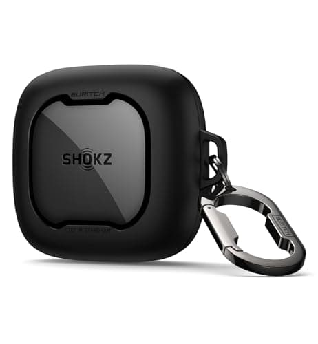 SURITCH Coque compatible avec SHOKZ OpenFit Air, coque de protection antichoc magnétique anti-chute, avec couvercle magnétique, mousqueton porte-clés et fenêtre PC (noir)