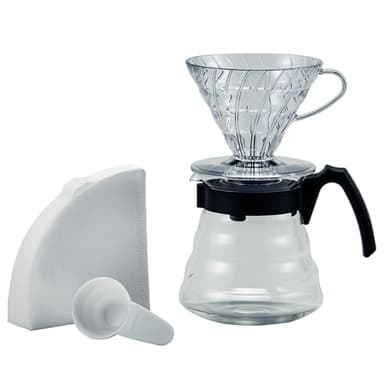 Hario Goutte-gouttes en plastique Craft Kit V60 avec cuisinière à café en verre, cuillère à mesurer et filtres, borosilicate, noir, taille 2