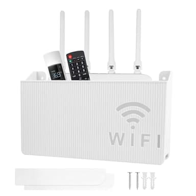 Boîte de Rangement pour Routeur WiFi Étagère de Rangement Murale Cache Box Support Box Internet Support Mural Boîte de Stockage de Routeur WiFi des Câbles de Rangement pour Salon Étagère TV, Blanc