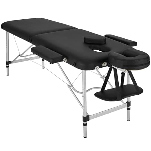 TecTake® Table de Massage Pliante Professionnelle 2 Zones Aluminium Cosmetique Lit de Massage Table Esthetique Tatouage Portable avec Repose Bras, Housse de Transport Incluse