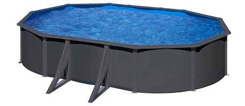 Gre KIT610GY Louko - Piscine Hors-Sol en Acier, Piscine Ovale avec Structure en Acier Gris Anthracite. Piscines Hors-Sol pour Jardin, 610x375x120 cm