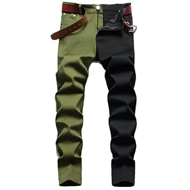 Pantalon en Denim Bicolore Patchwork pour Hommes Fashion Slim Pantalon Crayon Multicolore Casual Jeans Multicolore