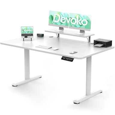 Devoko Bureau Assis Debout 160x70cm avec Support de Moniteur Bureau Réglable en Hauteur Électrique avec 2 Hauteurs de Mémoire pour Travailler(Blanc-a, 160 × 70 cm)
