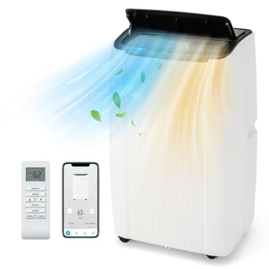 GOPLUS Climatiseur Mobile 12000BTU, 6 en 1 Fonction Refroidisseur, Chauffage, Ventilateur & Déshumidificateur, Automatique, Mode Veille, Contrôle Télécommande& App Wifi, Minuterie 24H, 42㎡