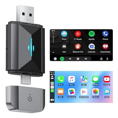 Volam Adaptateur Carplay sans Fil pour Android sans Fil - Adaptateur de Voiture 2 en 1, 5 GHz WiFi, Prend en Charge OTA, Type-C/USB Plug & Play, CarPlay Filaire requis