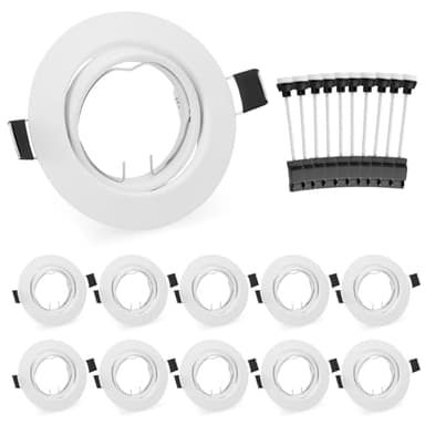 Leselux Spot Encastrable GU10 Set, 10 Pièces Cadre de Spot En Blanc avec Douille GU10, Rond Cadre de Montage Spot Orientable 60°, Trou de Montage Ø68-80mm, 230V, Pour Lampes A LED Ou Halogènes