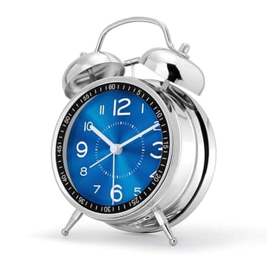 Lafocuse Reveil Bruyant pour Dormeurs Lourds, Double Cloche Fort, avec Lumière de Nuit, Grand Réveil Matin Métal, Horloge de Table Analogique Silencieux pour Chambre Bureau 16cm, Bleu