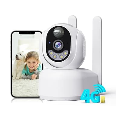 PESAIR 4G LTE Camera Surveillance Intérieur sans Fil, 2K Camera Batteries 360° PTZ Caméra 4G avec Carte SIM, Vision Nocturne Couleur, AI PIR Détection, Audio Bidirectionnel, pour Bébé/Animaux
