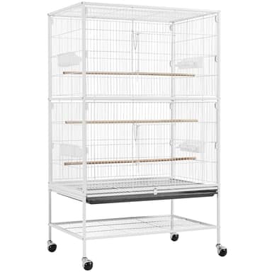 Abician Voliere Oiseaux sur Pied Grand Cage Oiseaux sur roulettes en Métal Cage à Oiseaux pour Perroquet Perruches 79 x 52 x 132 cm Blanc