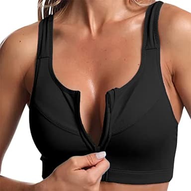 Générique Soutien-Gorge de Sport Zippée Devant Dos Nageur avec Coussinets Soutien Élevé sous-vêtements de Sport Femme BrassièRe Sport Femme Brassiere Sport (Noir, M)