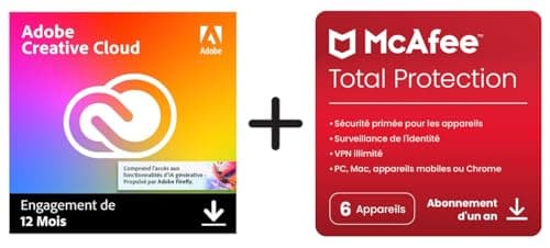 Adobe Creative Cloud All Apps & McAfee Total Protection 2023 |6 appareils | 12 Mois | 2023 | Code d'activation - envoi par email