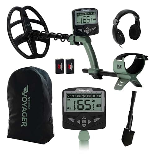 Minelab X-Terra Voyager Détecteur de métaux Professionnel Tout-Terrain pour Adultes avec Bobine étanche, 4 Modes de détection, écran rétroéclairé kit Complet avec écouteurs, Sac à Dos, Pelle Profonde