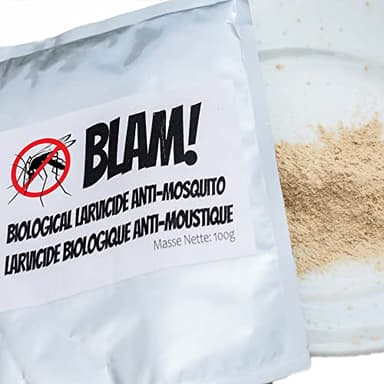 BLAM BTI WP Larvicide anti larves de moustiques pour 200m² à base de BTI. Formule larvicide concentrée. Pour Piscine/Eau Stagnante/Bassin. Bacillus Thuringiensis Israelensis (100g)
