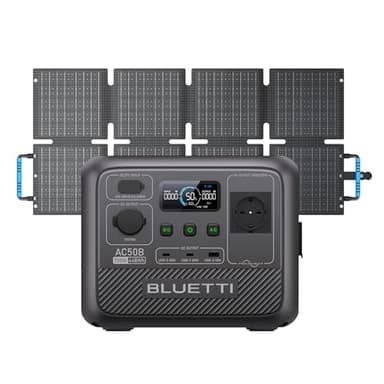 BLUETTI AC50B Générateur Solaire avec 60W Panneau Solaire, Station Électrique Portable 448Wh avec Sortie CA 700W (1000W Pic), Batterie de Secours LiFePO4 pour Camping, Voyage, Panne de Courant