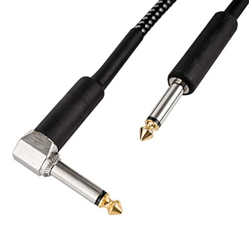 CASCHA Câble pour Guitare 6.3mm, 6m, Professionnel, Jack to Jack, pour Ampli et Guitare Électrique (Droit à Coudé), Noir