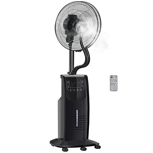 HOMCOM Ventilateur brumisateur sur roulettes 90 W télécommande minuterie 3 modes 3 vitesses oscillant silencieux noir