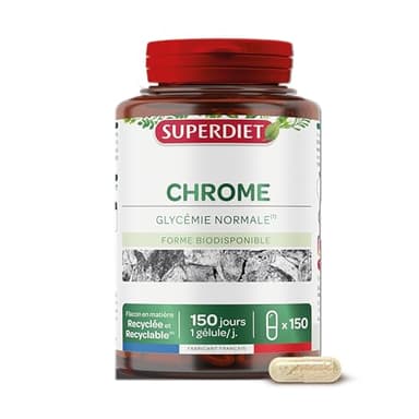 SUPERDIET - PICOLINATE DE CHROME – Glycémie normale – Nutrithérapie – Fabrication Française – 150 gélules