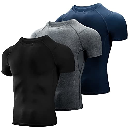Niksa 3 Pack Tee Shirt Compression Homme Manches Courtes Running Vetement de Fitness Gym Compression Baselayer pour Sports Jogging Musculation, Noir+Gris+Marine, Taille M
