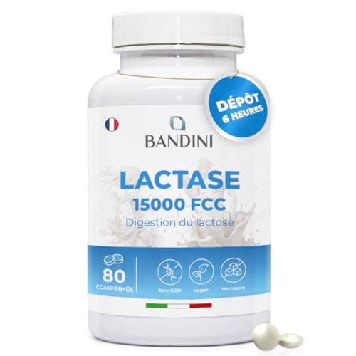 Bandini® Lactase DEPOT 15000 FCC | 80 Comprimés à libération prolongée (6 HEURES) | Combat l'Intolérance au Lactose et au Lait | Favorise la Digestion du Lactose | Enzyme Digestive Végétal | No OGM