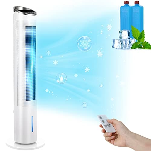 LIFERUN Ventilateur Refroidisseur Tour de 101 cm avec Télécommande, 4 en 1 Avec Refroidissement, Humidification de Nettoyage, Minuterie 8 Heures, Silencieux pour Chambre à Coucher, Salon, Blanc