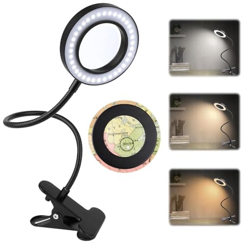 MXTIMWAN 5X Lampe Loupe, 360° Flexible Loupe à Pince, Loupe 5X avec lumière, 3 Couleurs 10 Luminosité, pour Travail de Bureau étude Lecture Loisirs l'artisanat